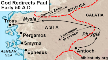 God redirects Apostle Paul to Troas