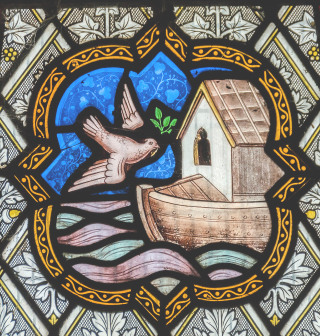 Church Window Showing Dove Returning to Ark